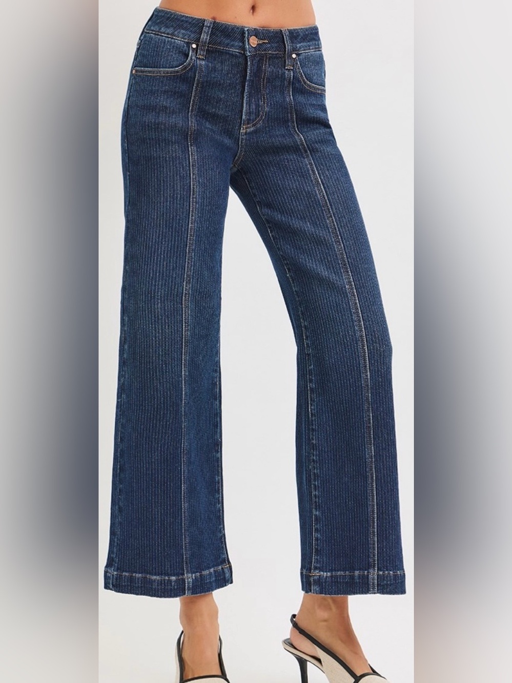 RISEN MID RISE CROP WIDE FRONT SEAMED DETAILED JEANS